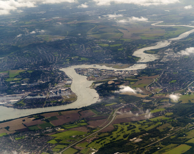 erial view of Chatham and Rochester and the river Medway