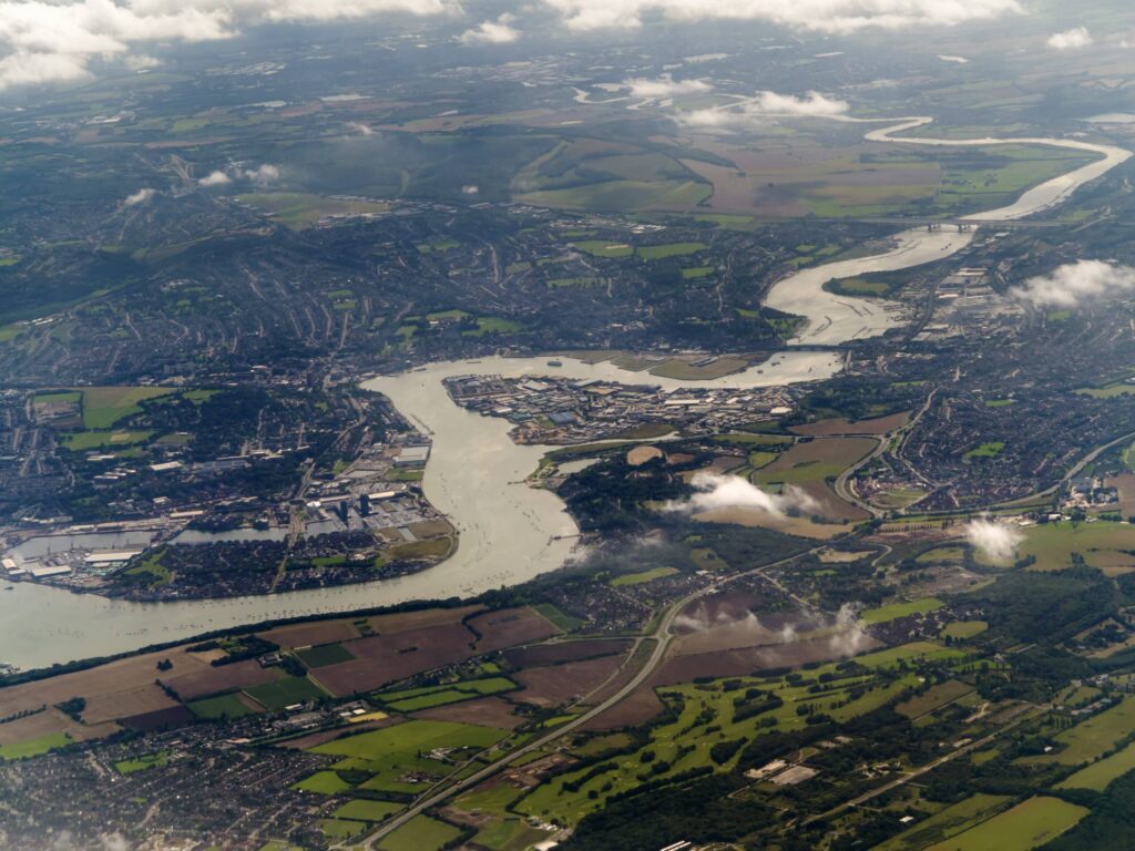 erial view of Chatham and Rochester and the river Medway
