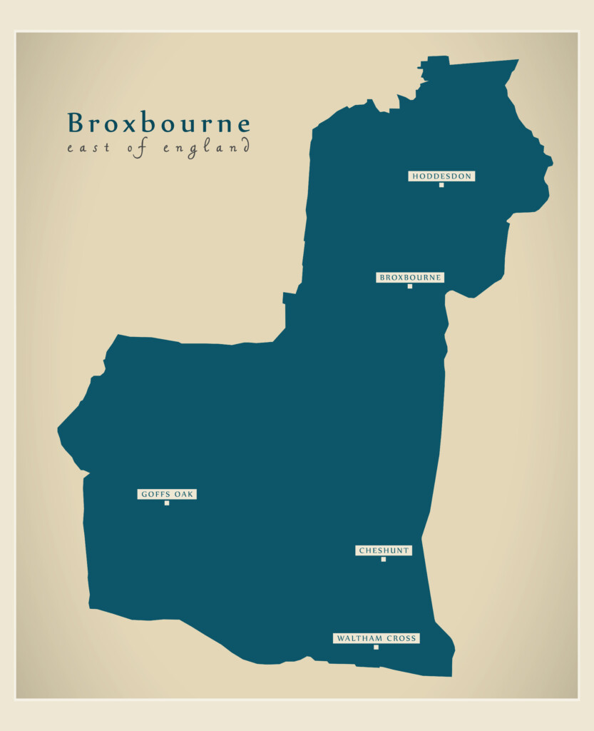 Broxbourne district map - England UK