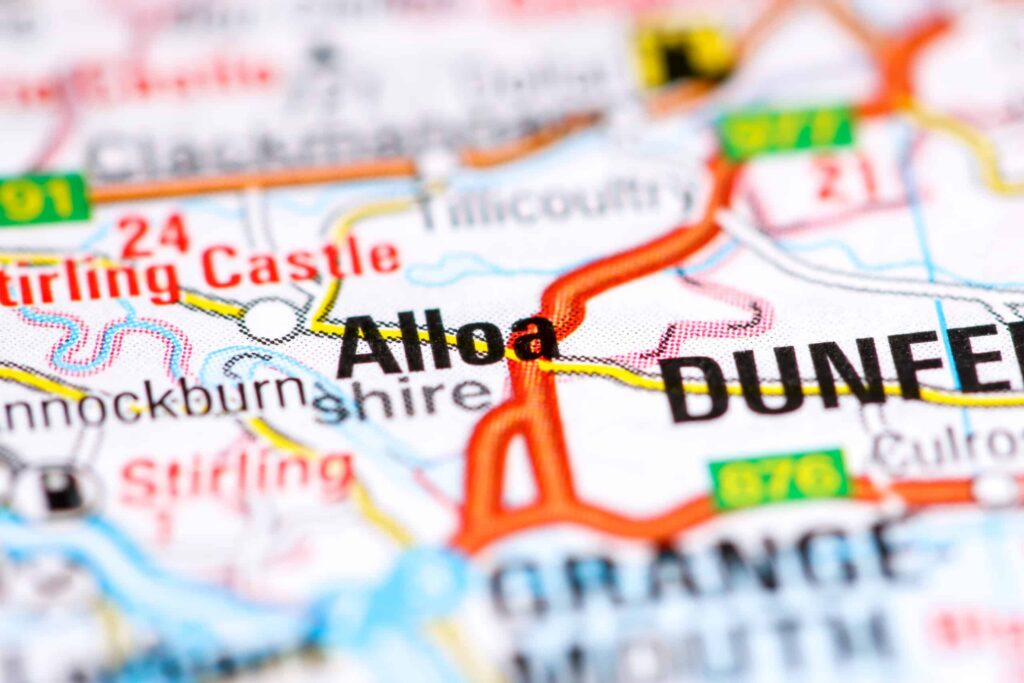 Alloa on a map in Clackmannanshire