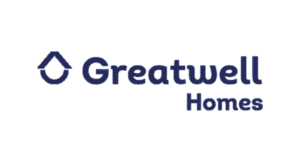 Logo for Greatwell Homes featuring a minimalist house icon and the text "Greatwell Homes" in bold, dark blue letters, symbolizing a commitment to quality living free from damp and mould. ©Mobysoft